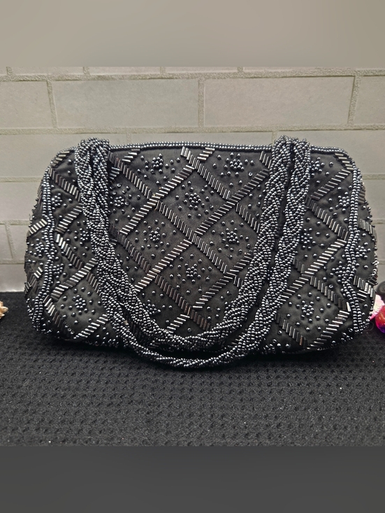 La Regale Handbags - Vintage La Regale Black Beaded Evening Clutch with Braided Strap